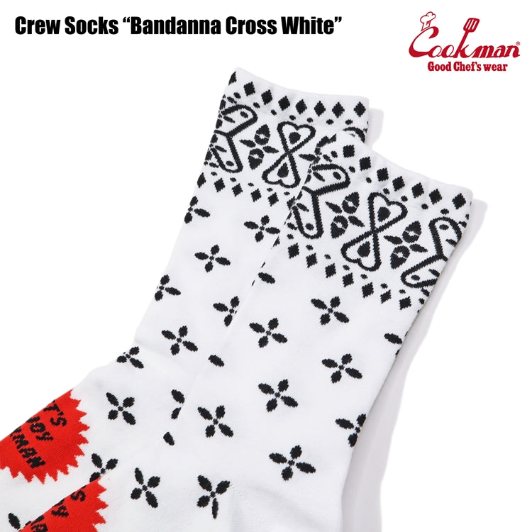 Cookman クックマン ソックス Crew Socks Bandanna Cross B/W
