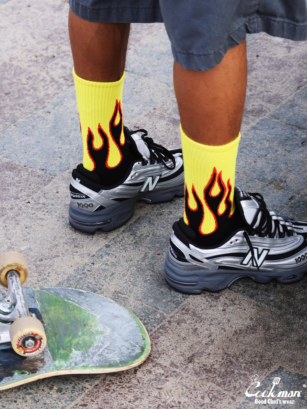 Cookman クックマン ソックス Rib Crew Socks Flame Black Yellow