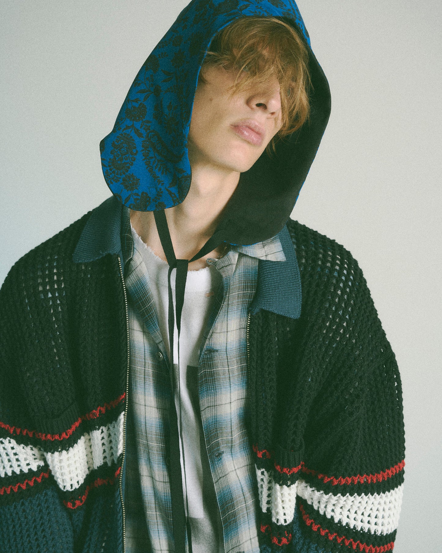 【MORE SUMMER SALE】THE JEAN PIERRE ジャン・ピエール Zip Mesh Knit Shirt - NAVY -