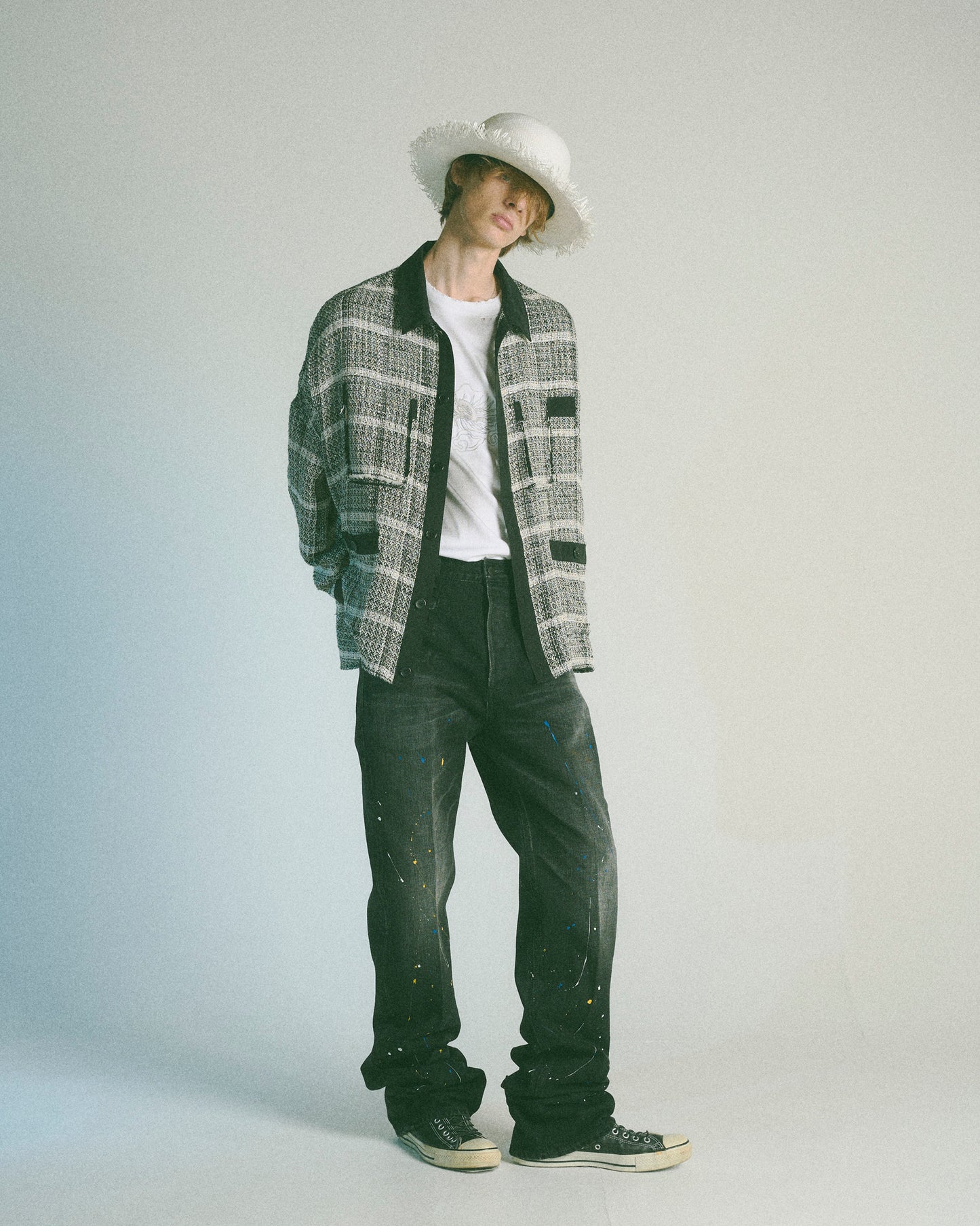 【MORE SUMMER SALE】THE JEAN PIERRE ジャン・ピエール 11 XL Tear Off Sheer Tweed Jacket - WHITE -