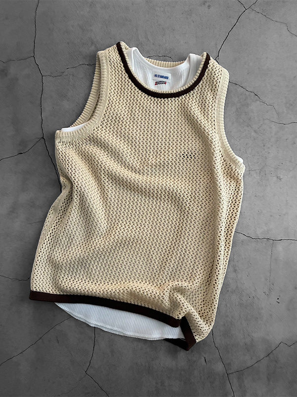 【WEB版 GO OUT掲載】AS STANDARD アズスタンダード MESH KNIT TANK TOP - BEIGE -