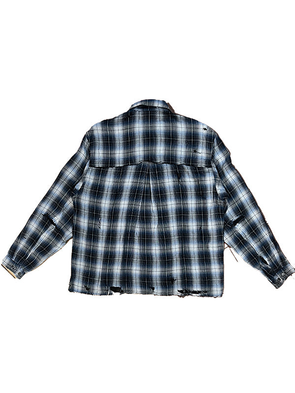 【MORE SUMMER SALE】THE JEAN PIERRE ジャン・ピエール Grunge Destroy Kurt Shirt - BLUE -