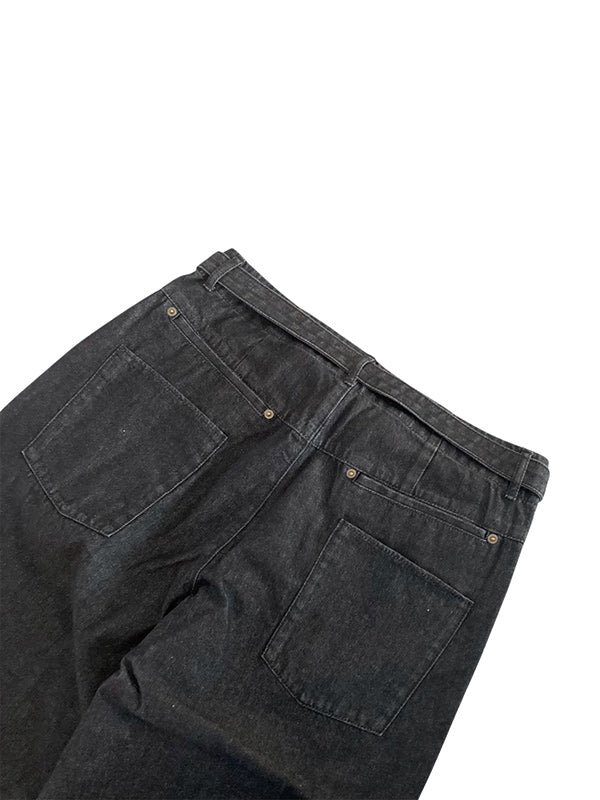 SCARPETTA DENIM SLACKS TYPE TWO TUCKS PANTS - ONE WASH BLACK -