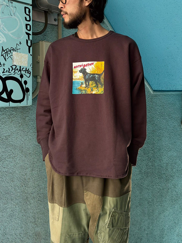 NATAL DESIGN ネイタル デザイン BRUSHED COTTON LONG SLEEVE CREW "Lil Guardian" - CHOCOLATE -
