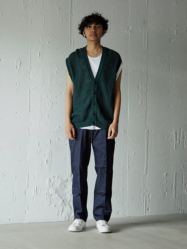 AS STANDARDアズスタンダードAS STANDARD x MAKE YARN Nosleeve Mesh Knit Cardigan - GREEN -