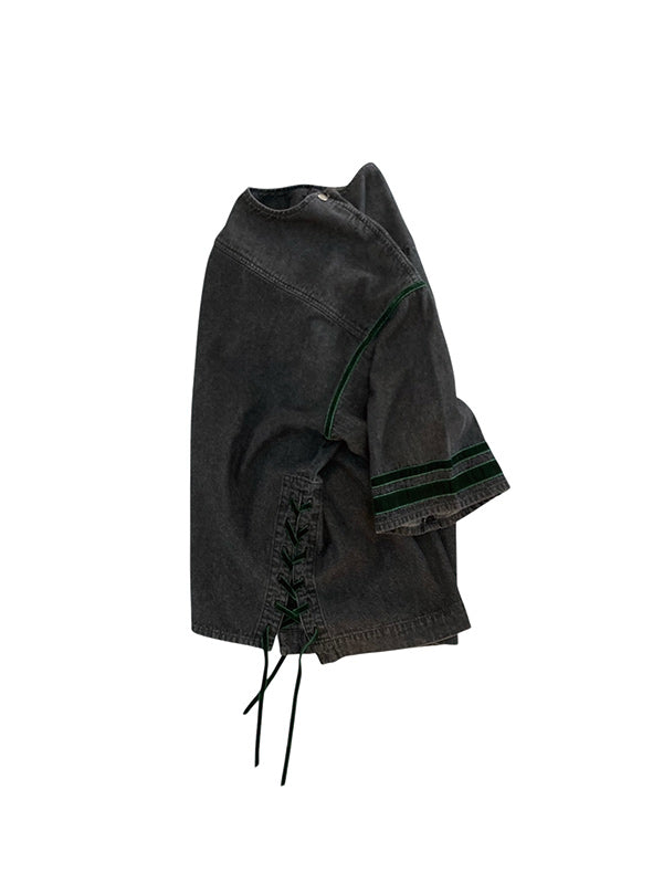 SCARPETTA DENIM WESTERN FOOTBALL TEE - BLACK -