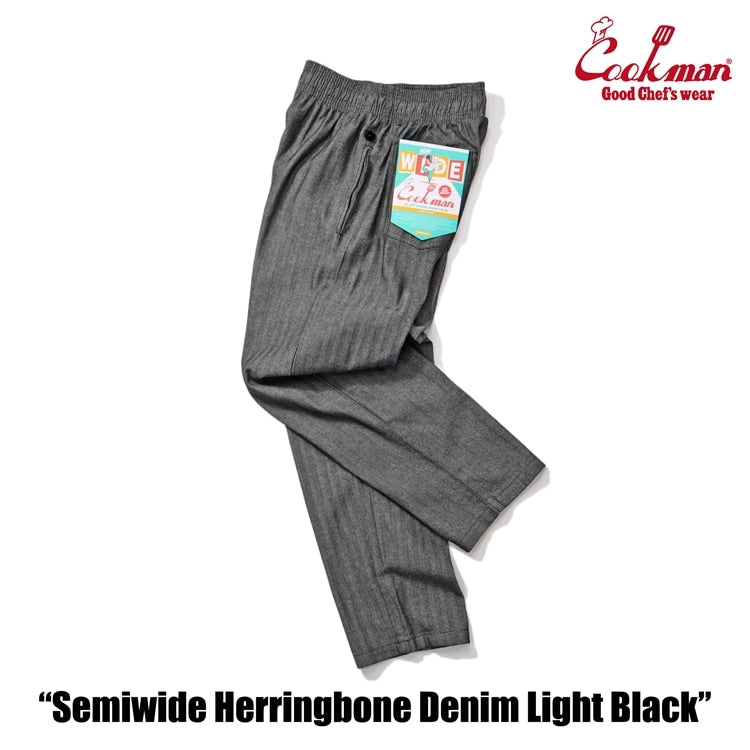 Cookman クックマン シェフパンツ Chef Pants Semiwide Herringbone Denim Light Black