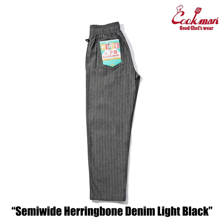 Cookman クックマン シェフパンツ Chef Pants Semiwide Herringbone Denim Light Black