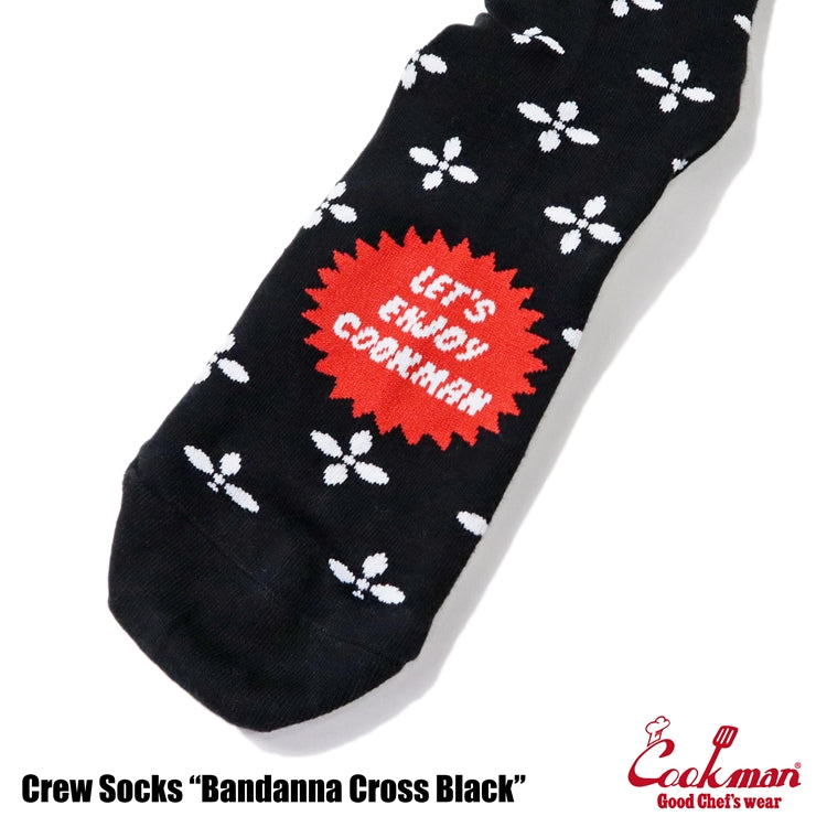 Cookman クックマン ソックス Crew Socks Bandanna Cross B/W