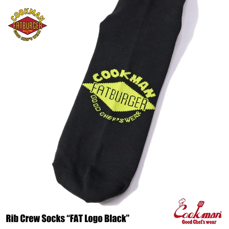 Cookman クックマン ソックス Rib Crew Socks FAT Logo Black