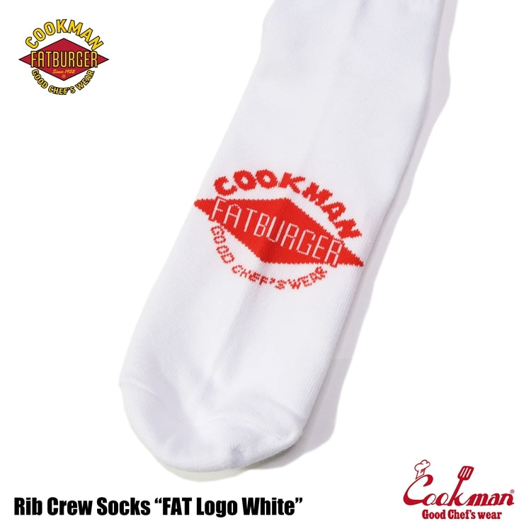 Cookman クックマン ソックス Rib Crew Socks FAT Logo White