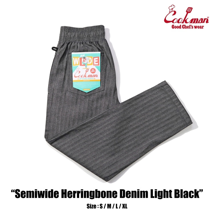 Cookman クックマン シェフパンツ Chef Pants Semiwide Herringbone Denim Light Black