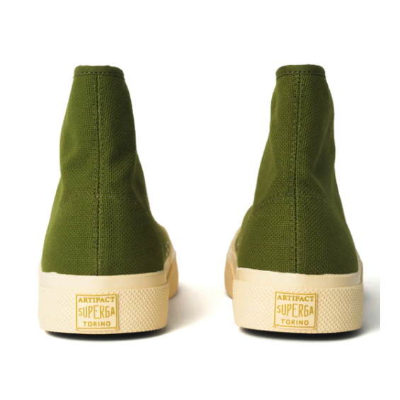 【雑誌 GOETHE 掲載】SUPERGA スペルガ 2433 ワークス ハイカット コットンキャンバス WORKS HCUT COTON CANVAS - GREEN-OFF WHITE -