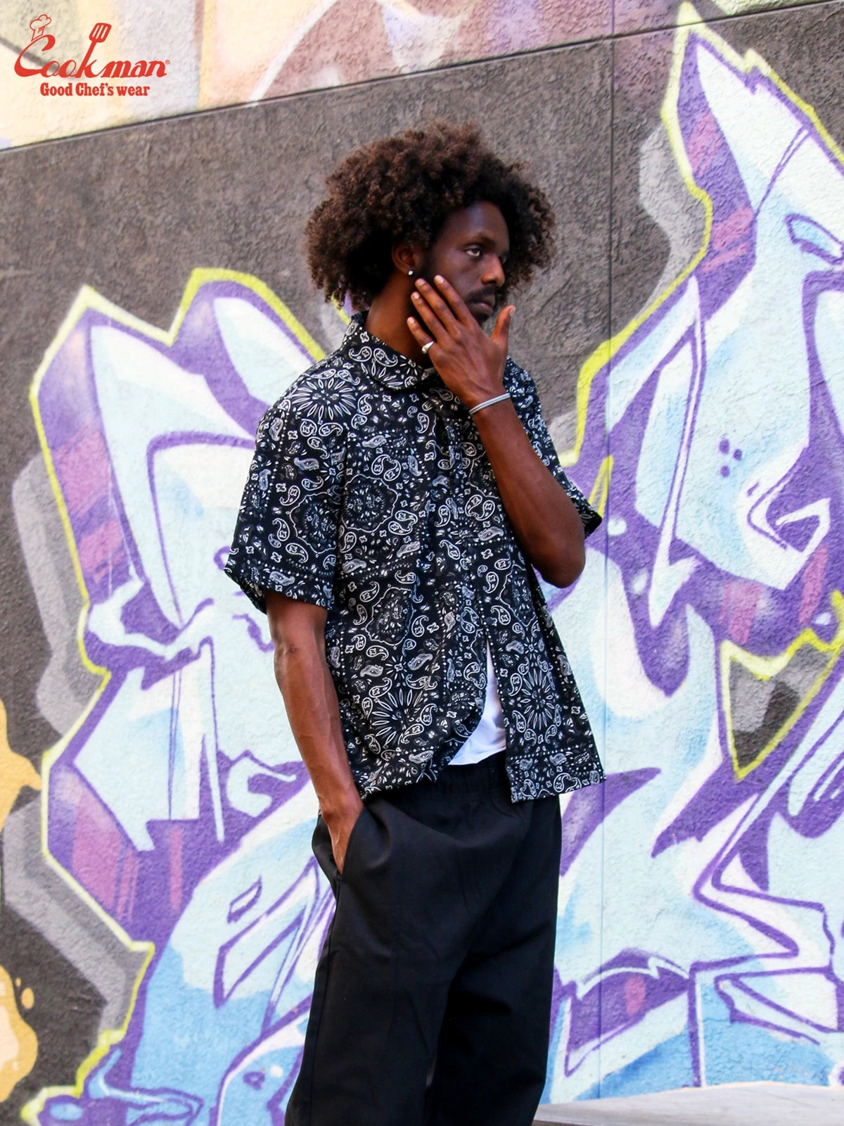 Cookman クックマン Work Shirts Short Sleeve Light Paisley -BLACK -