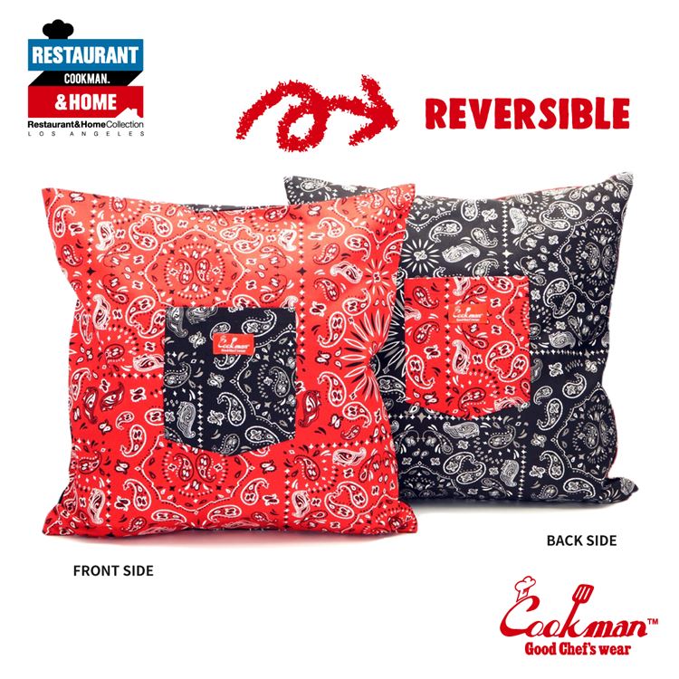 【雑誌 GO OUT掲載】Cookman クックマン クッションカバー Cushion Pocket Cover Reversible Paisley Red & Black