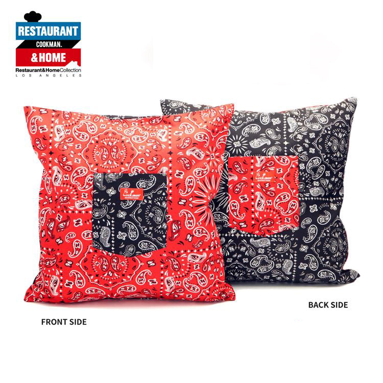 【雑誌 GO OUT掲載】Cookman クックマン クッションカバー Cushion Pocket Cover Reversible Paisley Red & Black