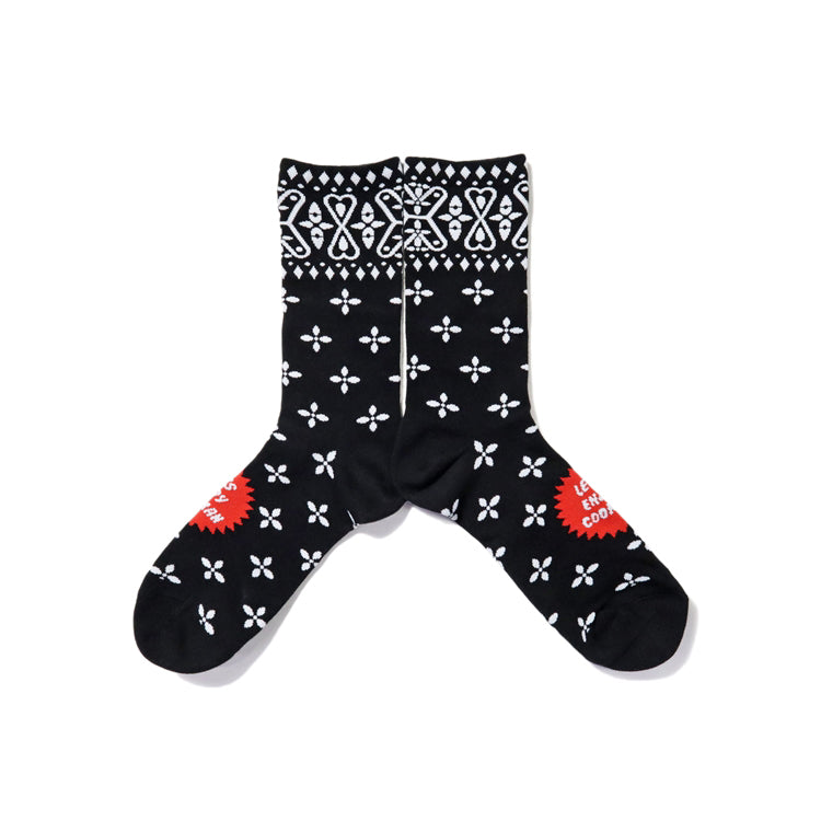 Cookman クックマン ソックス Crew Socks Bandanna Cross B/W