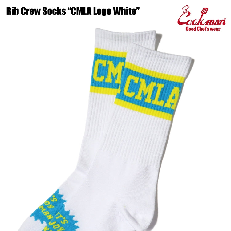 Cookman Rib Crew Socks CMLA logo B/W