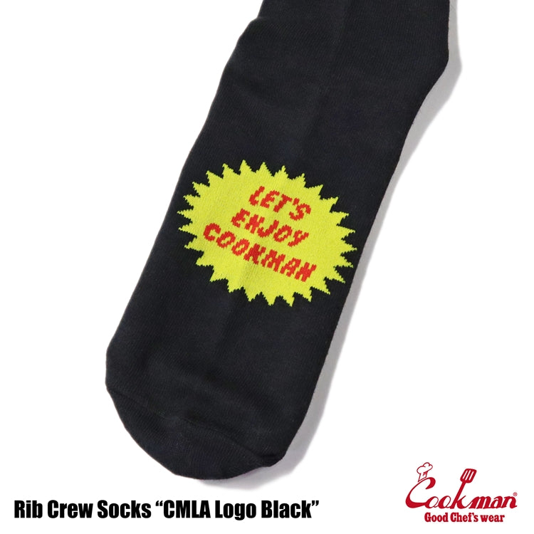 Cookman Rib Crew Socks CMLA logo B/W