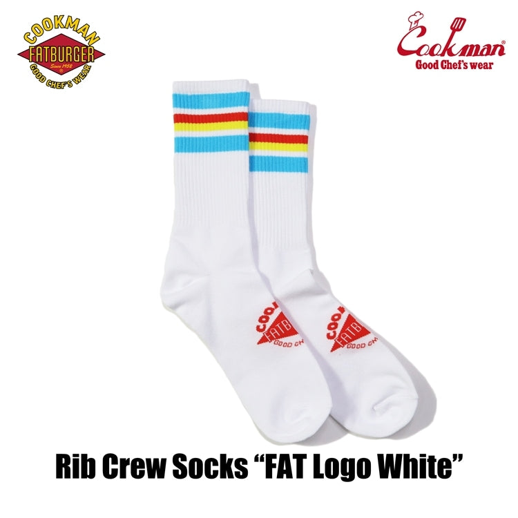 Cookman クックマン ソックス Rib Crew Socks FAT Logo White