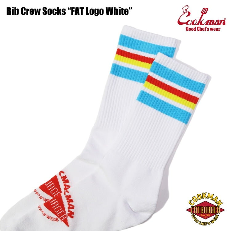 Cookman クックマン ソックス Rib Crew Socks FAT Logo White