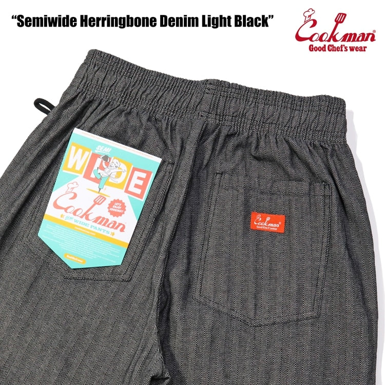 Cookman クックマン シェフパンツ Chef Pants Semiwide Herringbone Denim Light Black