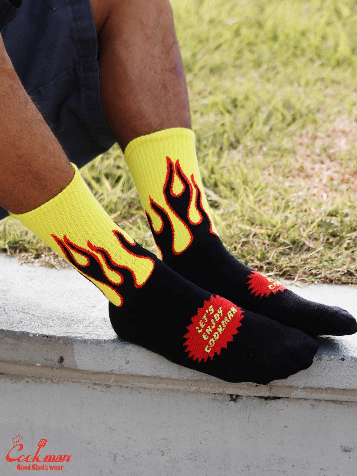 Cookman クックマン ソックス Rib Crew Socks Flame Black Yellow