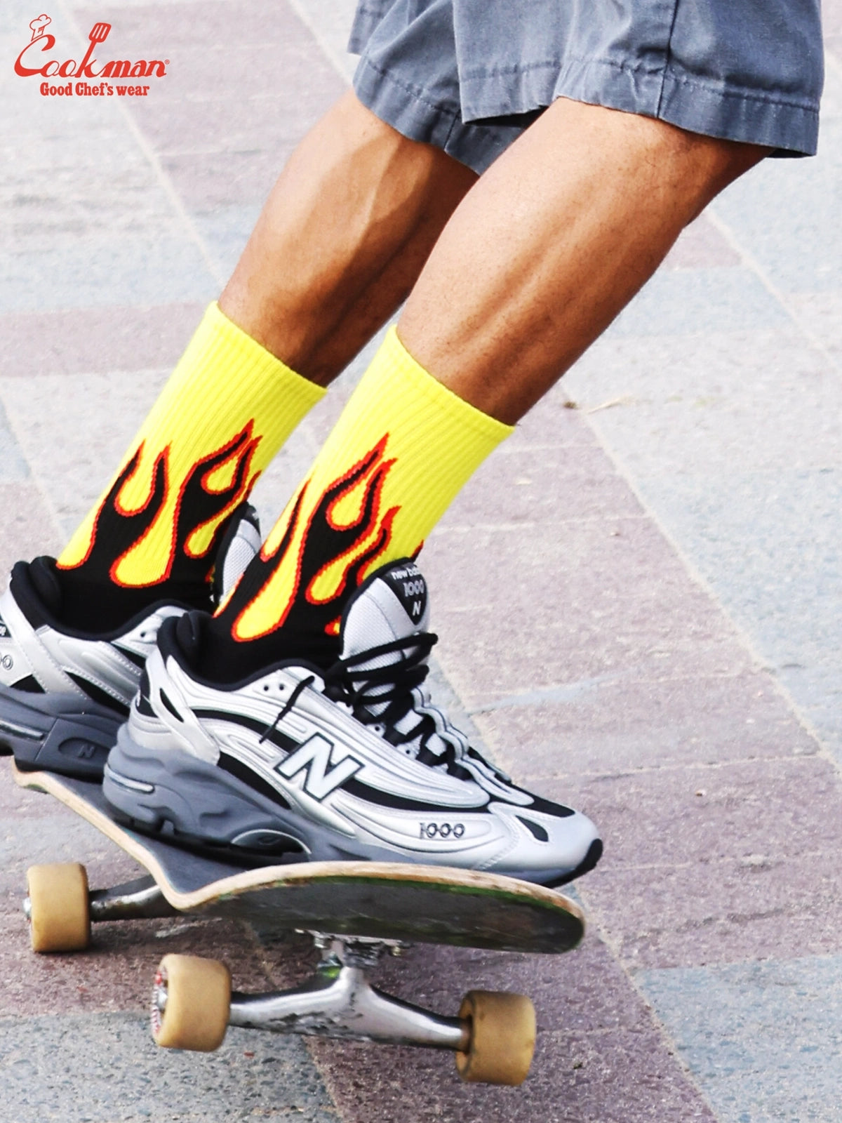 Cookman クックマン ソックス Rib Crew Socks Flame Black Yellow