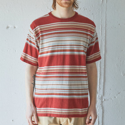 AS STANDARD アズスタンダード BORDER KNIT TEE - BROWN -