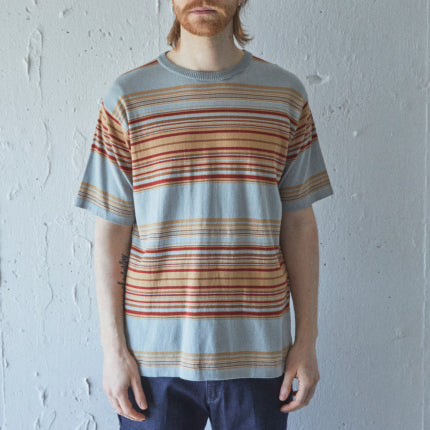 AS STANDARD アズスタンダード BORDER KNIT TEE - BLUE -