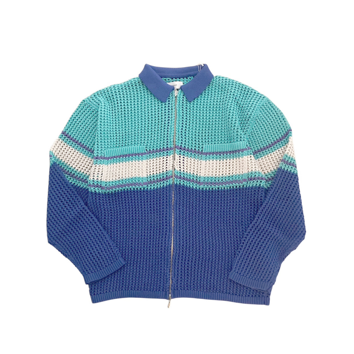 THE JEAN PIERRE ジャン・ピエール Zip Mesh Knit Shirt - TURQUOIS -