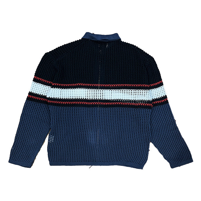 THE JEAN PIERRE ジャン・ピエール Zip Mesh Knit Shirt - NAVY -