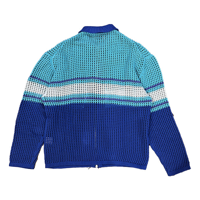 THE JEAN PIERRE ジャン・ピエール Zip Mesh Knit Shirt - TURQUOIS -