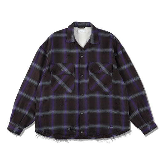 THE JEAN PIERRE ジャン・ピエール Grunge Plaid Open Collar Shirt - SKY BLUE -