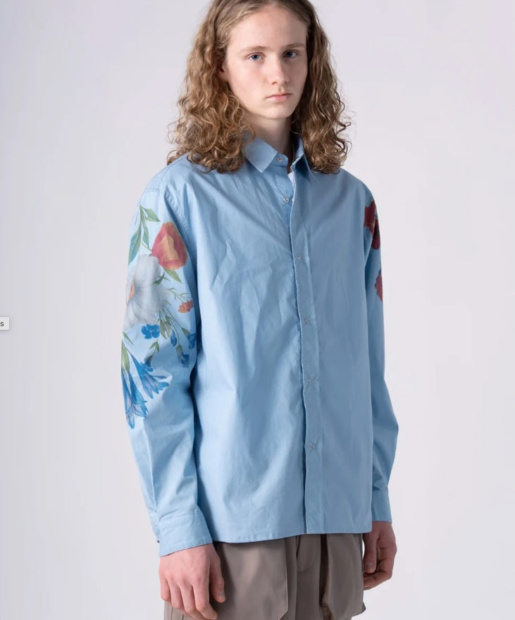 rehacer レアセル Botanical Sleeve Typewriter Shirt - SAX -