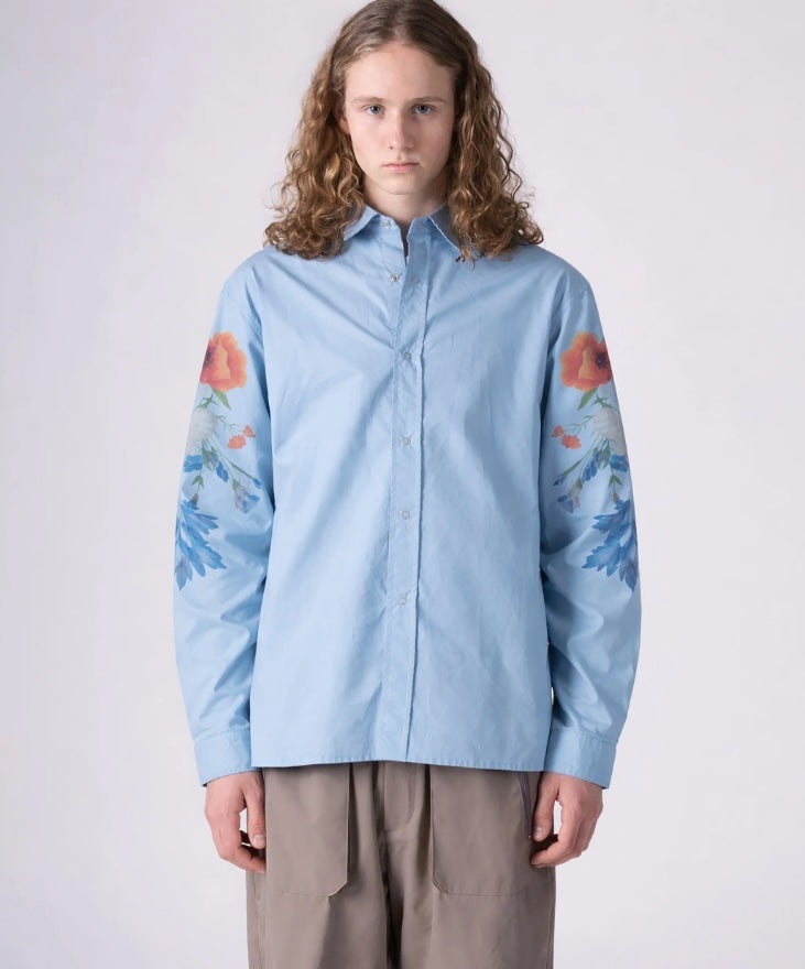rehacer レアセル Botanical Sleeve Typewriter Shirt - SAX -