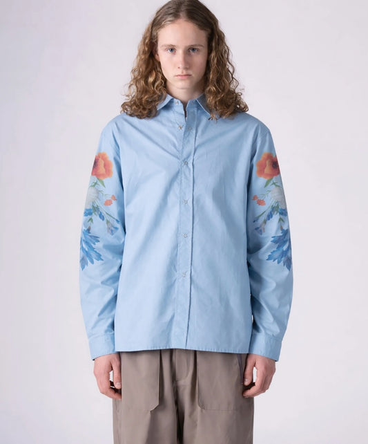 rehacer レアセル Botanical Sleeve Typewriter Shirt - SAX -