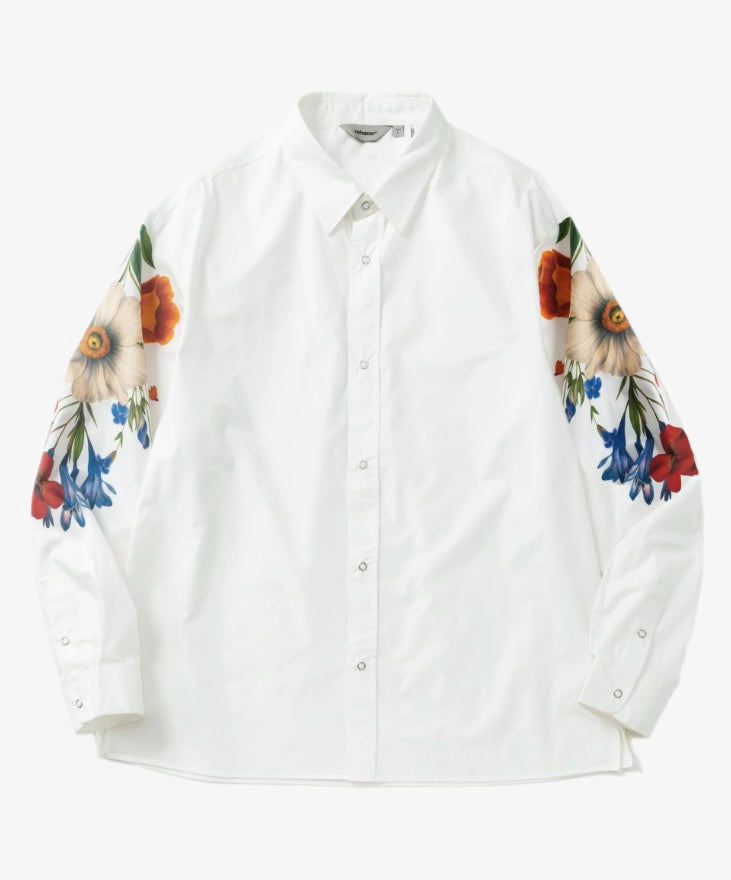 rehacer レアセル Botanical Sleeve Typewriter Shirt - WHITE -