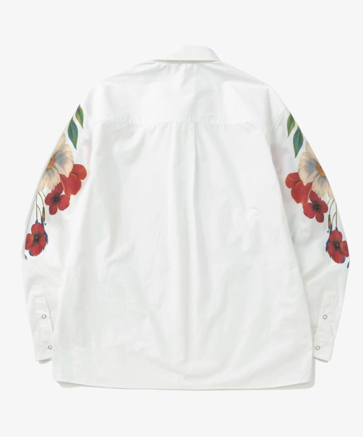 rehacer レアセル Botanical Sleeve Typewriter Shirt - WHITE -