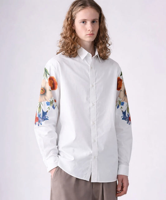 rehacer レアセル Botanical Sleeve Typewriter Shirt - WHITE -