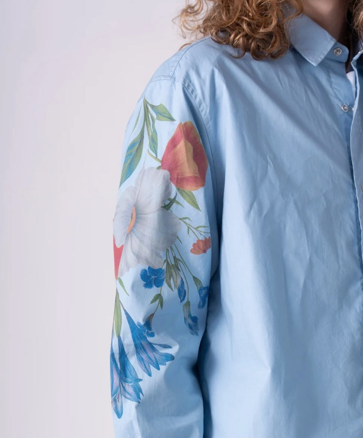 rehacer レアセル Botanical Sleeve Typewriter Shirt - SAX -