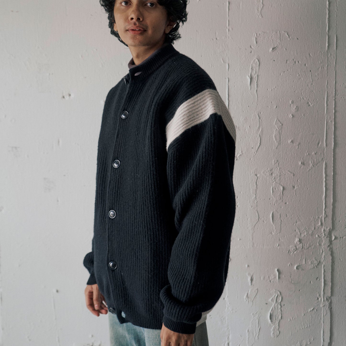 【BLACK FRIDAY SALE】AS STANDARD アズスタンダード AS STANDARD x MAKE YARN LINE FULL BUTTON KNIT CARDIGAN - BLACK -