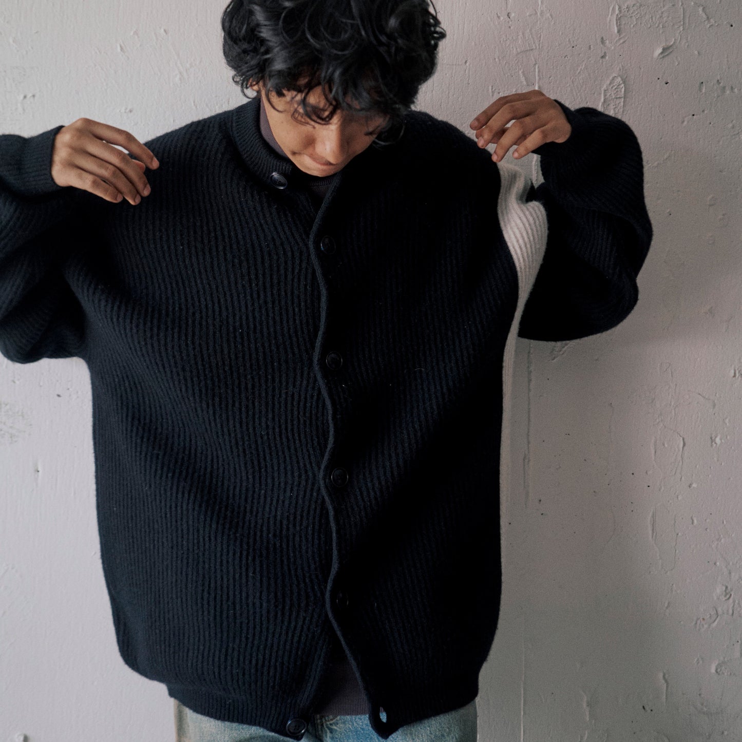 【BLACK FRIDAY SALE】AS STANDARD アズスタンダード AS STANDARD x MAKE YARN LINE FULL BUTTON KNIT CARDIGAN - BLACK -