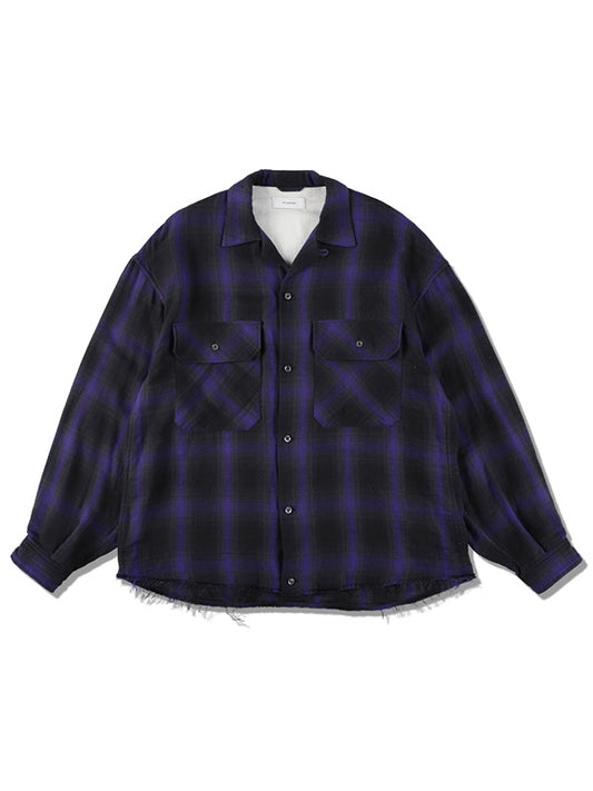 【WINTER SALE】THE JEAN PIERRE ジャン・ピエール Plaid Dove Open Collar Shirt - MIDNIGHT BLACK -