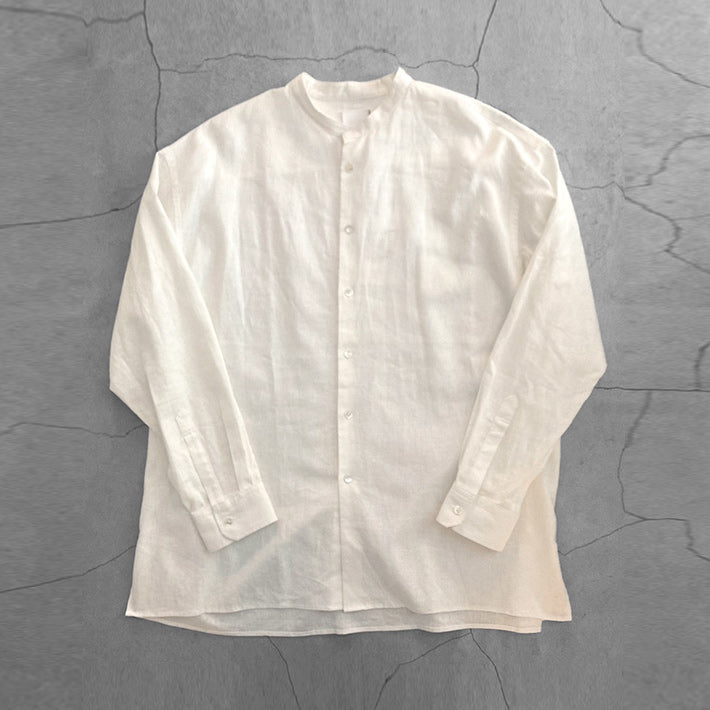 FORTUNA homme フォルトゥナオム Silky NoCollar Shirt - WHITE -