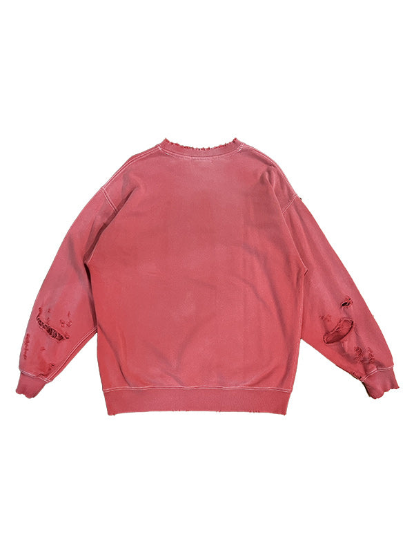 THE JEAN PIERRE ジャン・ピエール Pigment Grunge Destroy Sweat Shirt - FADE RED -