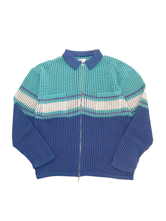 THE JEAN PIERRE ジャン・ピエール Zip Mesh Knit Shirt - TURQUOIS -