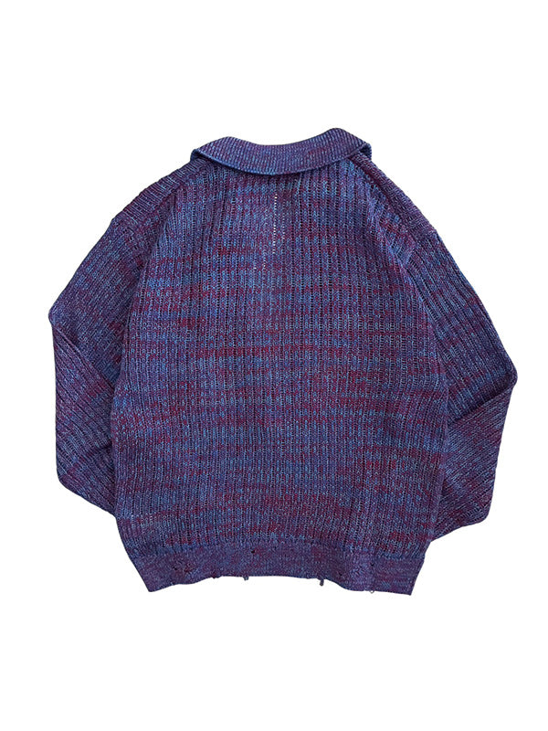 THE JEAN PIERRE ジャン・ピエール Melange Skipper Knit Shirt- BORDEAUX -