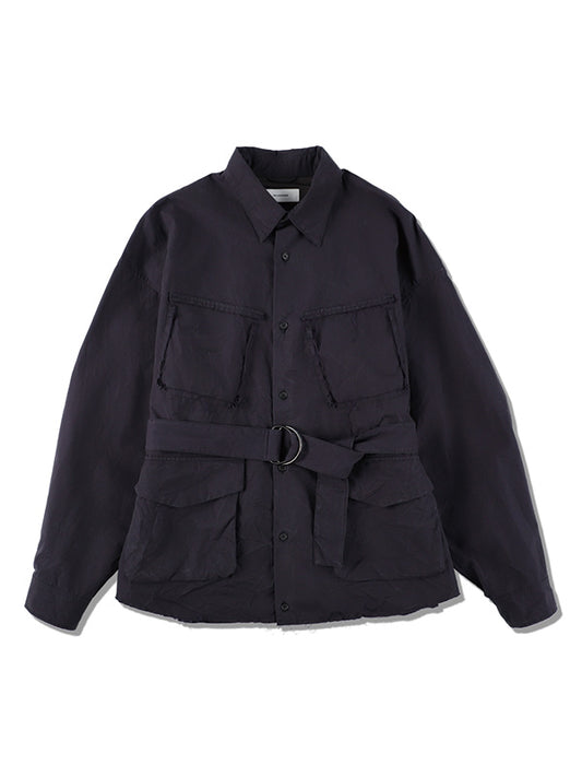 【WINTER SALE】THE JEAN PIERRE ジャン・ピエール Crush Safari Shirt - MIDNIGHT BLACK -