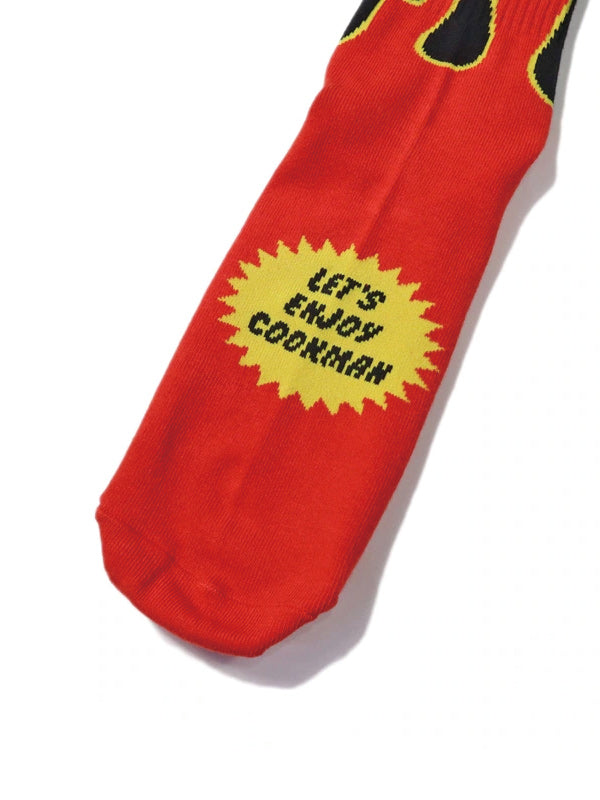Cookman クックマン ソックス Rib Crew Socks Flame - Black / Red -